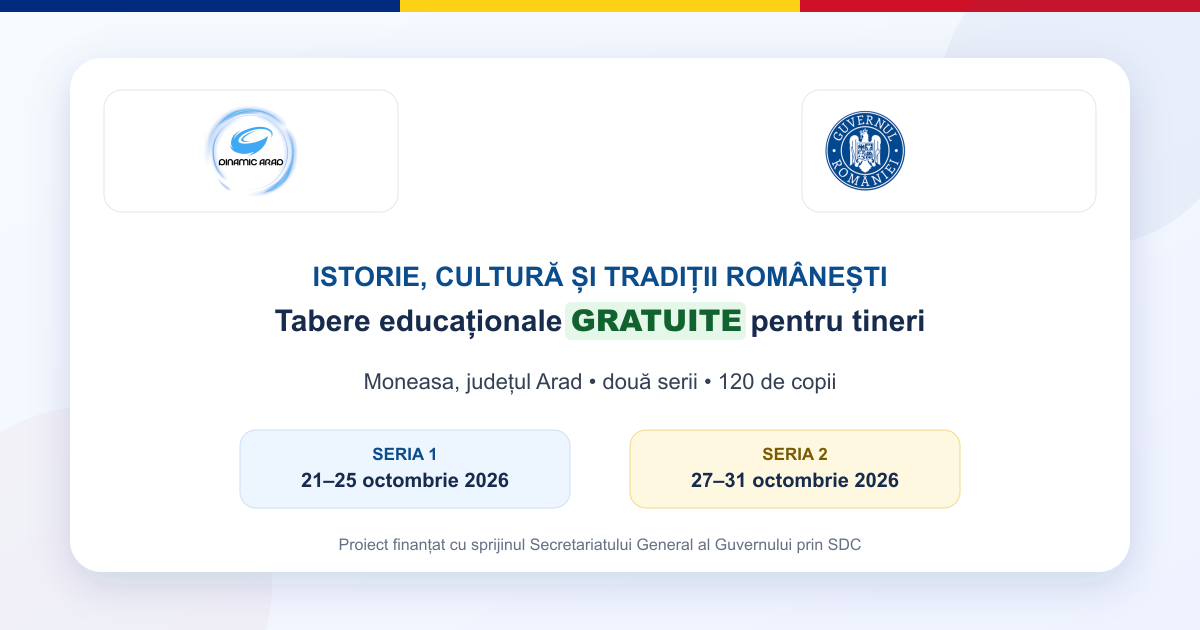Istorie, cultură și tradiții românești – tabere educaționale gratuite pentru tineri - proiect Asociatia Dinamic Arad